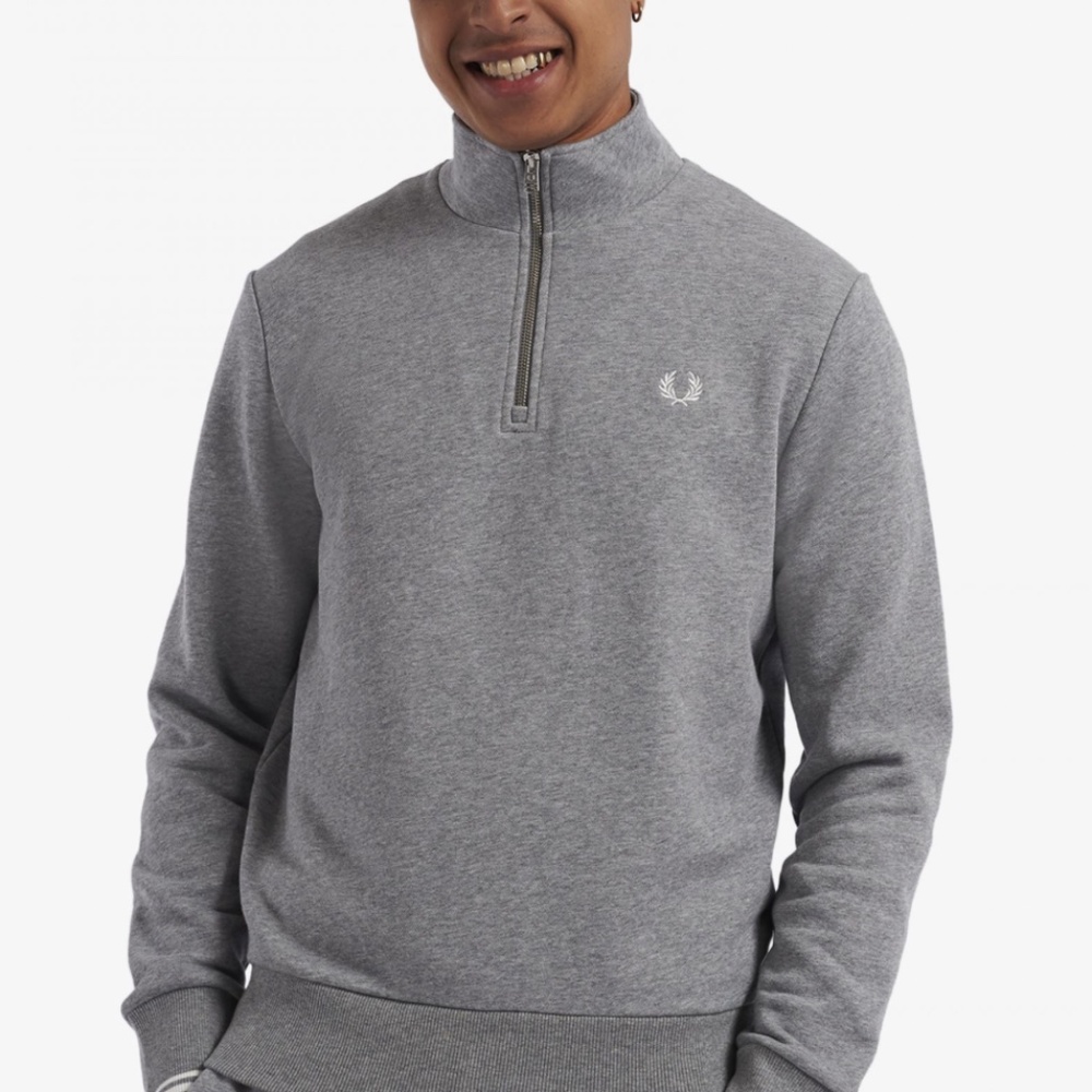 Fred Perry 1/2 Zip Sweatshirt Gray Steel Size Small - M3574 - MSRP $125 BNWT